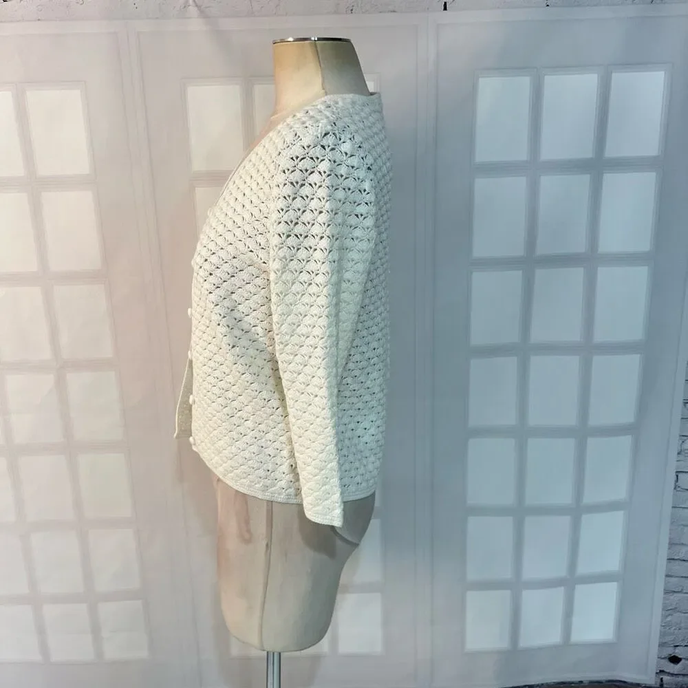 Lauren Ralph Lauren White Exclusive Hand Knit V-Neck Cardigan Petite Medium
